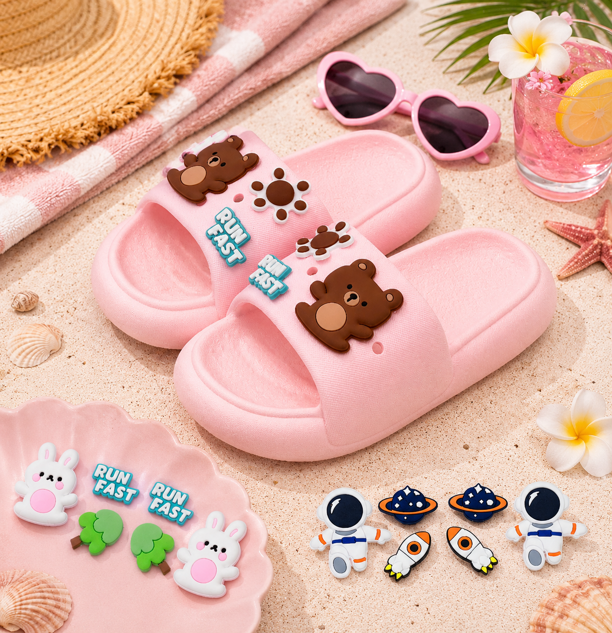 Cute Cartoon Summer Beach Slides for Toddler Boys & Girls