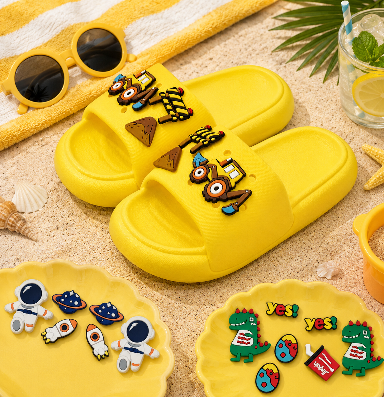 Cute Cartoon Summer Beach Slides for Toddler Boys & Girls