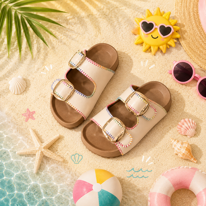 Toddler Girls Summer Beach Sandals Soft Sole Non-Slip PU Slides