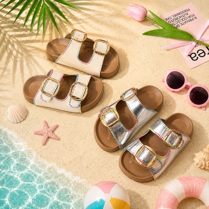 Toddler Girls Summer Beach Sandals Soft Sole Non-Slip PU Slides