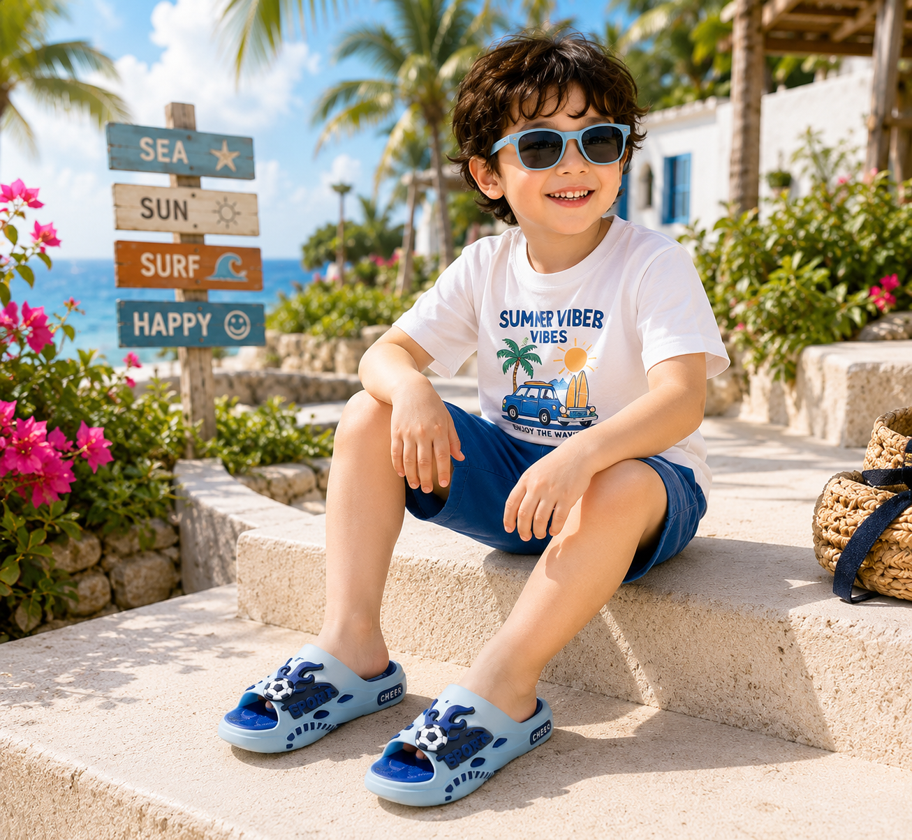New Summer Cartoon Football Beach Slide Sandals for Boys