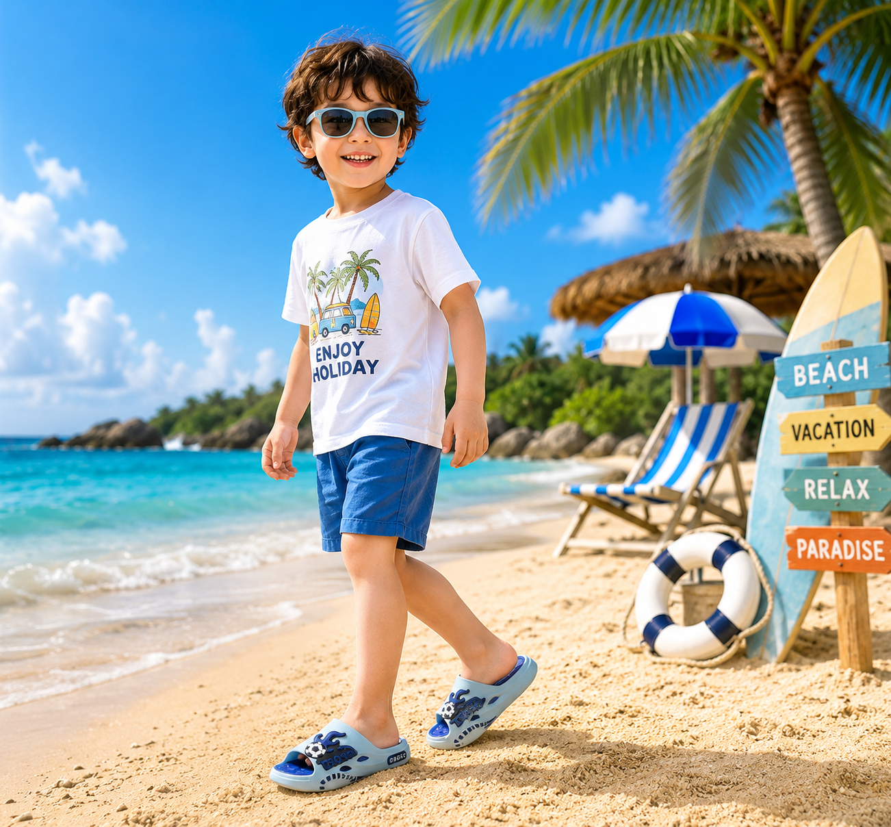 New Summer Cartoon Football Beach Slide Sandals for Boys