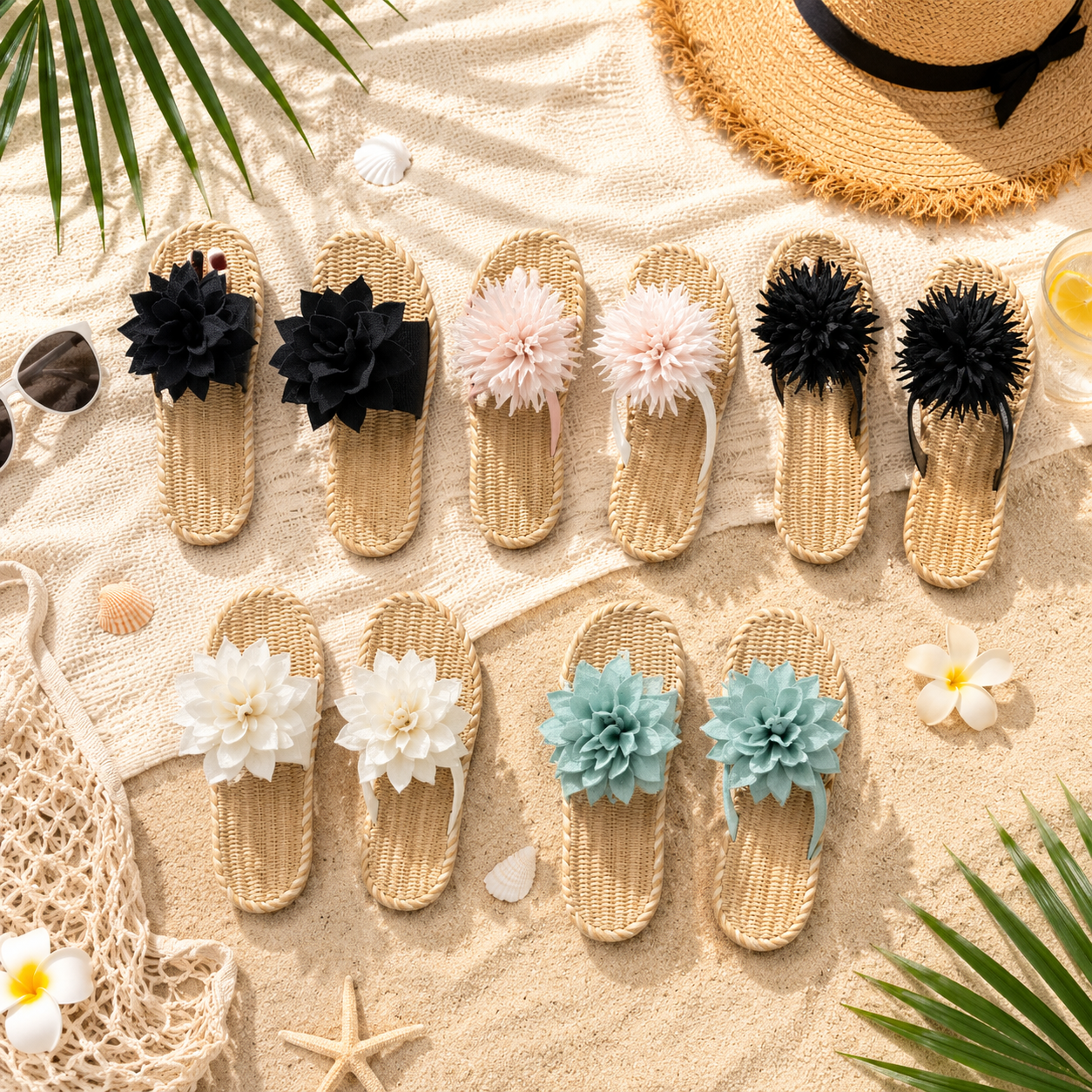 Elegant Flower Beach Slippers for Women