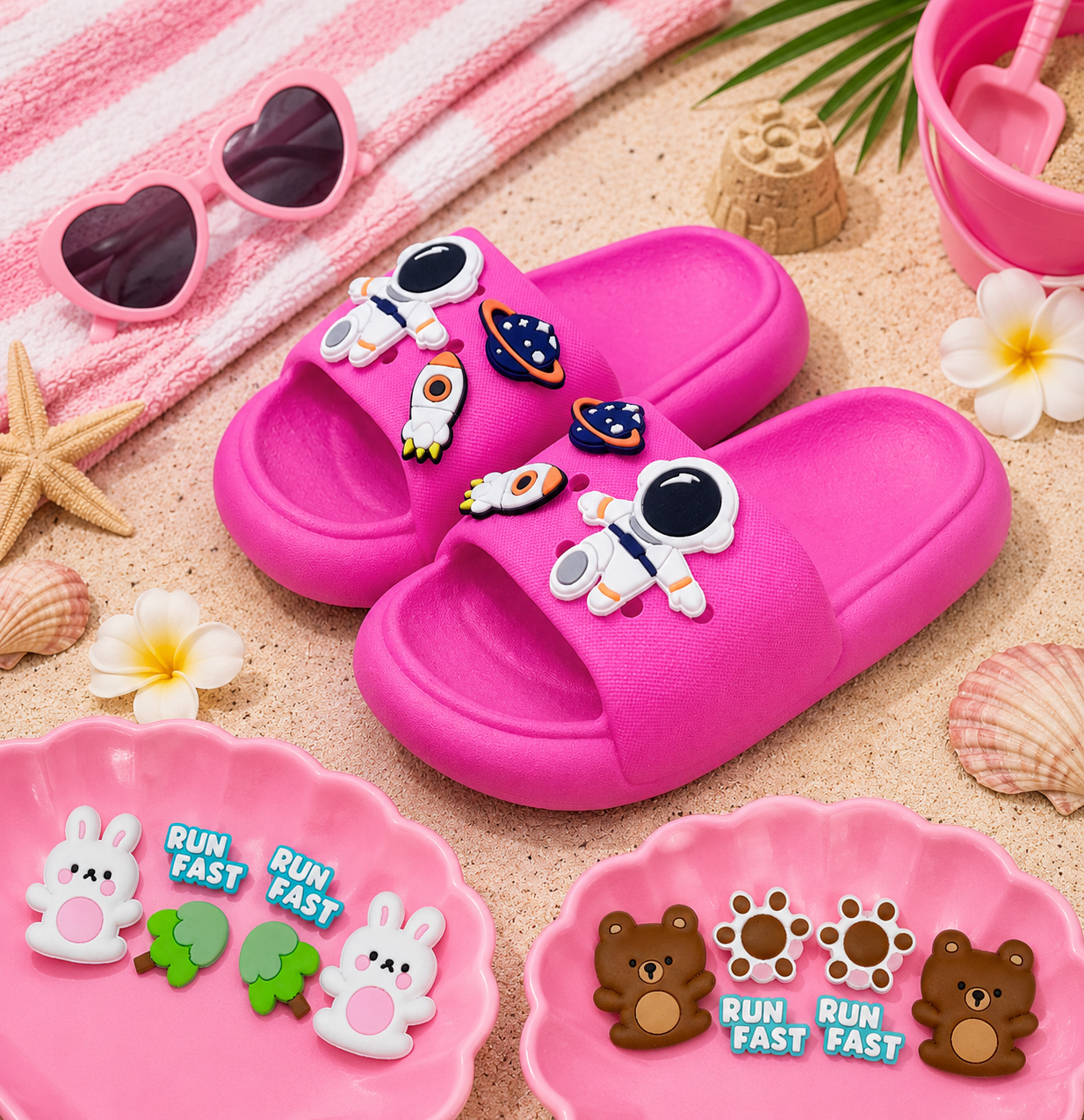 Cute Cartoon Summer Beach Slides for Toddler Boys & Girls