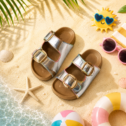 Toddler Girls Summer Beach Sandals Soft Sole Non-Slip PU Slides